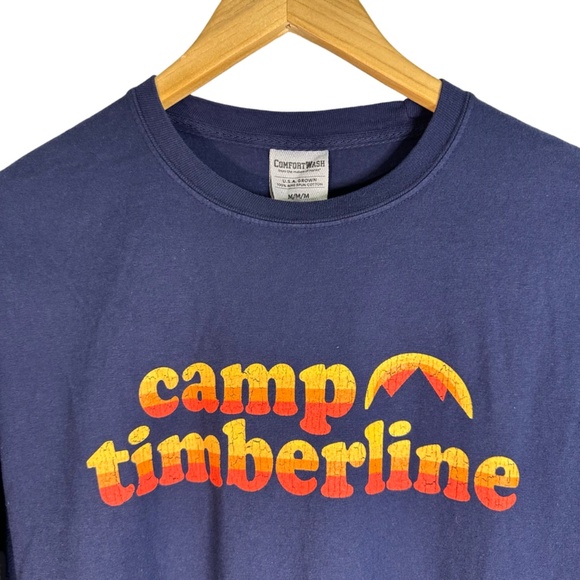 Long Sleeve M/M 100% Cotton “Camp Timberline” Graphic T-shirt Navy Yellow Orange - Picture 2 of 5